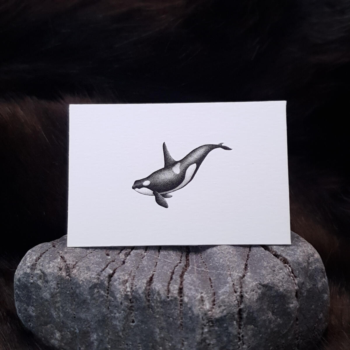 Miniature drawing 1 inch pointillism orca killer whale